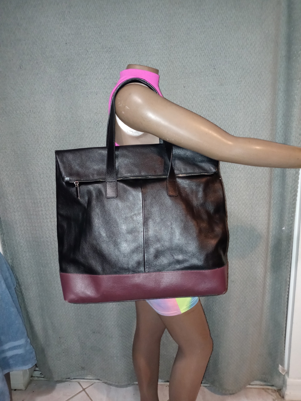 ZARA SOFT LEATHER BLACK and PURPLE TOTE SHOPPERS BAG UNISEX